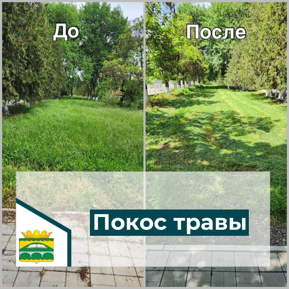 Покос травы в парке.
